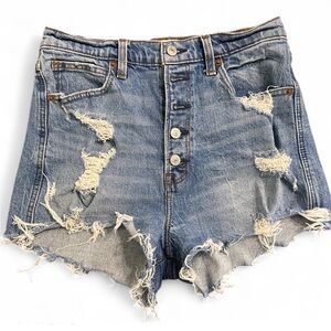 ABERCROMBIE & FITCH Blue Distressed Jean Shorts 28/6  W/Buttons